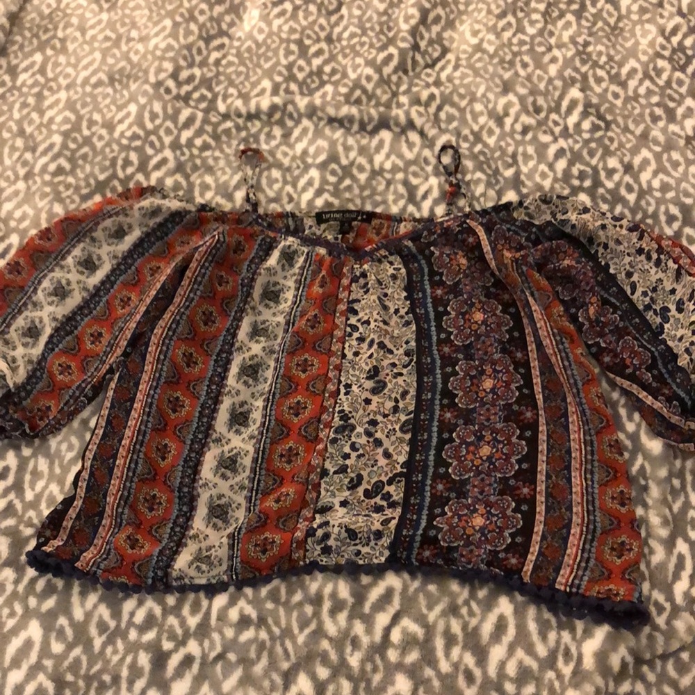 Cold shoulder patterned sheer blouse